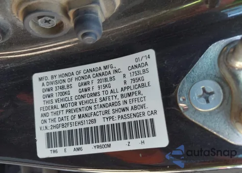 2014 Honda Civic Lx from USA, damaged, VIN 2HGFB2F51EH511269